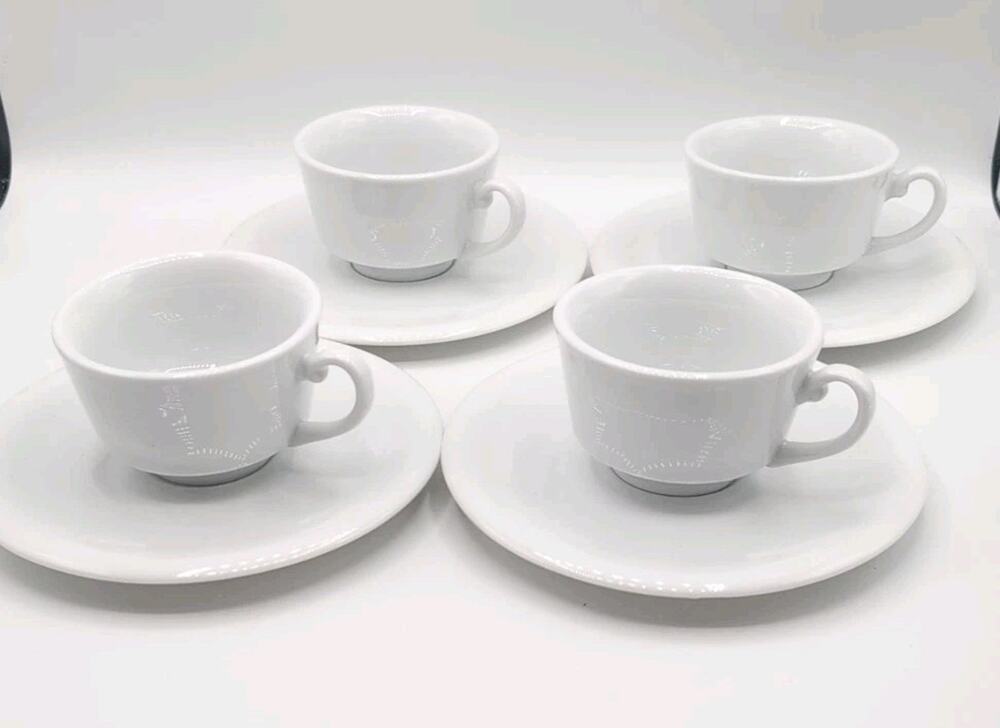 Richard Ginori 4 Set Italy Espresso Coffee/Tea Cups & Saucers White NEW